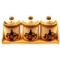 Банка керамическая для сыпучих продуктов набор 3 штуки "Цилиндр" на деревянной подставке "Валенсия"
