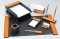 Органайзер настольный дерев.  WOOD DESK SET.   8 пр.  черный/светлое дерево